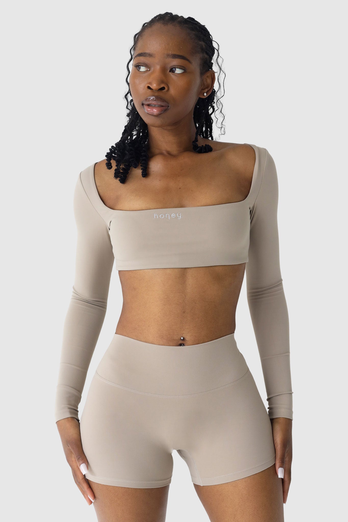 Luxe Long-Sleeve Crop Top | Honey Latte Nude