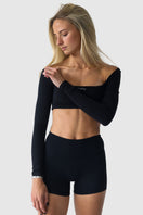 Luxe Long-Sleeve Crop Top | Lunar Black